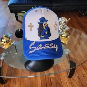 Blue and White Womens Cap with Sassy Design
